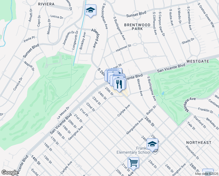 map of restaurants, bars, coffee shops, grocery stores, and more near 234 25th Street in Santa Monica