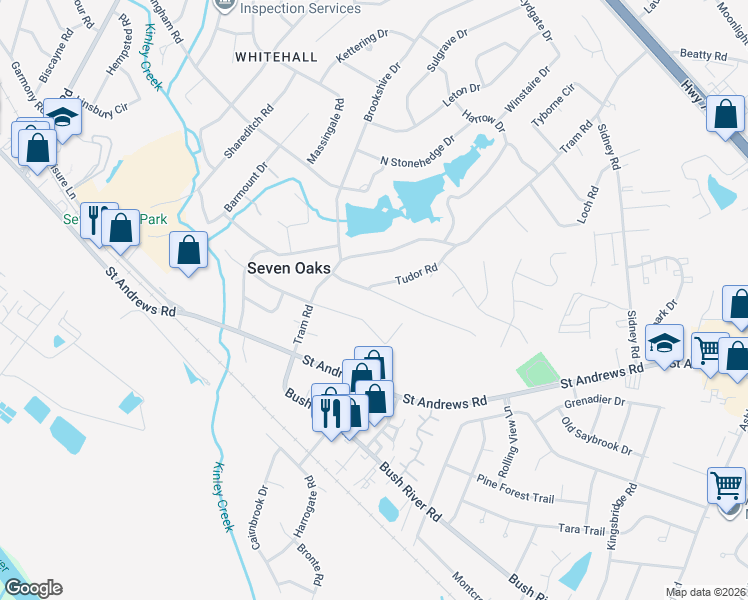 map of restaurants, bars, coffee shops, grocery stores, and more near 249 Sandhurst Road in Columbia