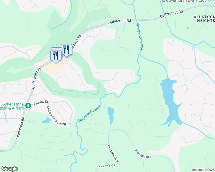 map of restaurants, bars, coffee shops, grocery stores, and more near 38 Meadow Glen Way in Acworth
