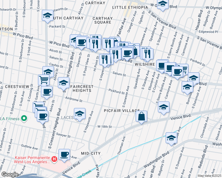 map of restaurants, bars, coffee shops, grocery stores, and more near 1606 South Orange Grove Avenue in Los Angeles
