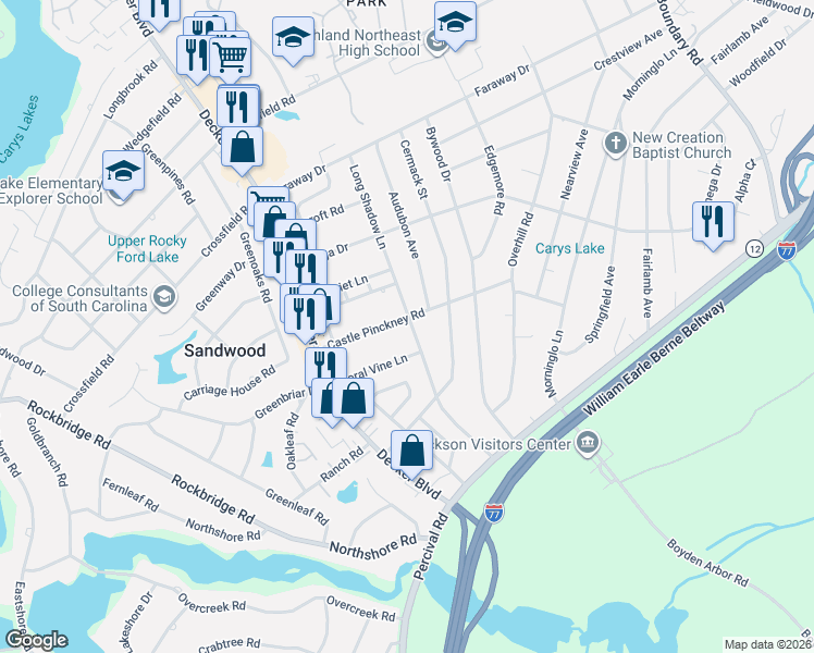 map of restaurants, bars, coffee shops, grocery stores, and more near 1131 Coral Vine Lane in Columbia