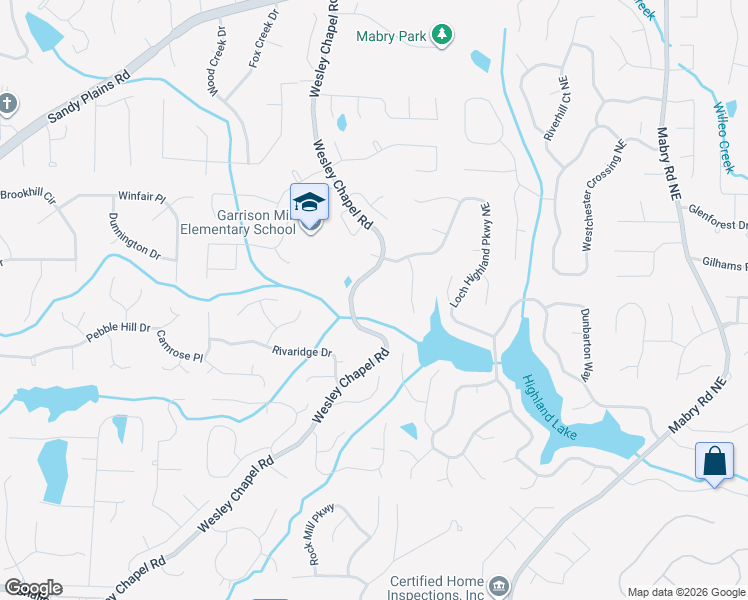 map of restaurants, bars, coffee shops, grocery stores, and more near 4022 Wesley Chapel Road in Marietta