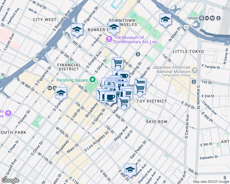 map of restaurants, bars, coffee shops, grocery stores, and more near in Los Angeles