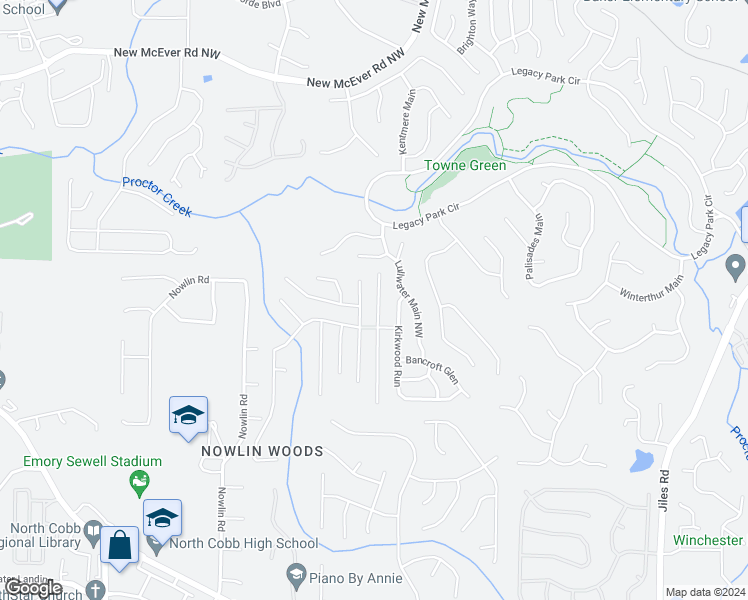 map of restaurants, bars, coffee shops, grocery stores, and more near 3650 Bancroft Main in Kennesaw