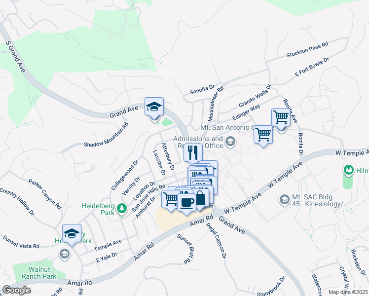 map of restaurants, bars, coffee shops, grocery stores, and more near 1429 Kem Way in Walnut