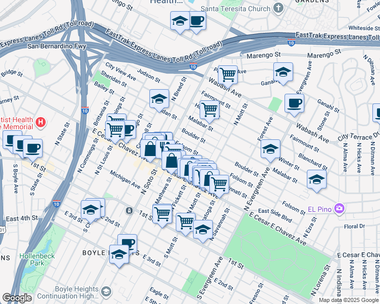 map of restaurants, bars, coffee shops, grocery stores, and more near 2517 Cincinnati Street in Los Angeles
