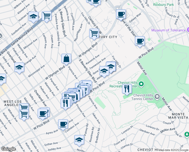map of restaurants, bars, coffee shops, grocery stores, and more near in Los Angeles