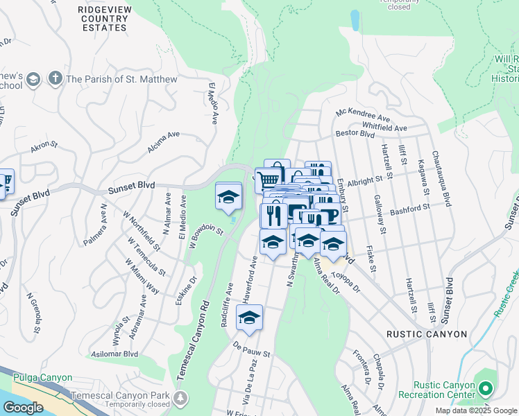 map of restaurants, bars, coffee shops, grocery stores, and more near 872 Radcliffe Avenue in Los Angeles