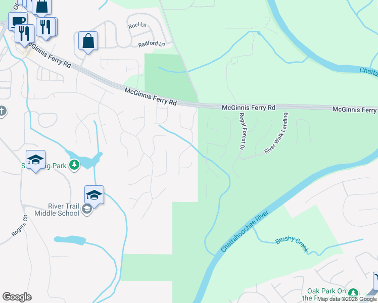 map of restaurants, bars, coffee shops, grocery stores, and more near 749 Morganton Drive in Johns Creek