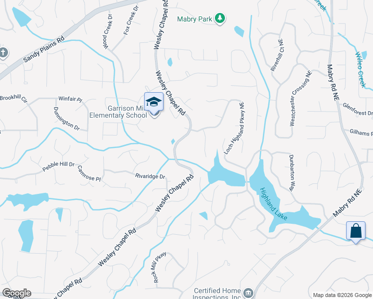 map of restaurants, bars, coffee shops, grocery stores, and more near 4022 Wesley Chapel Road in Marietta