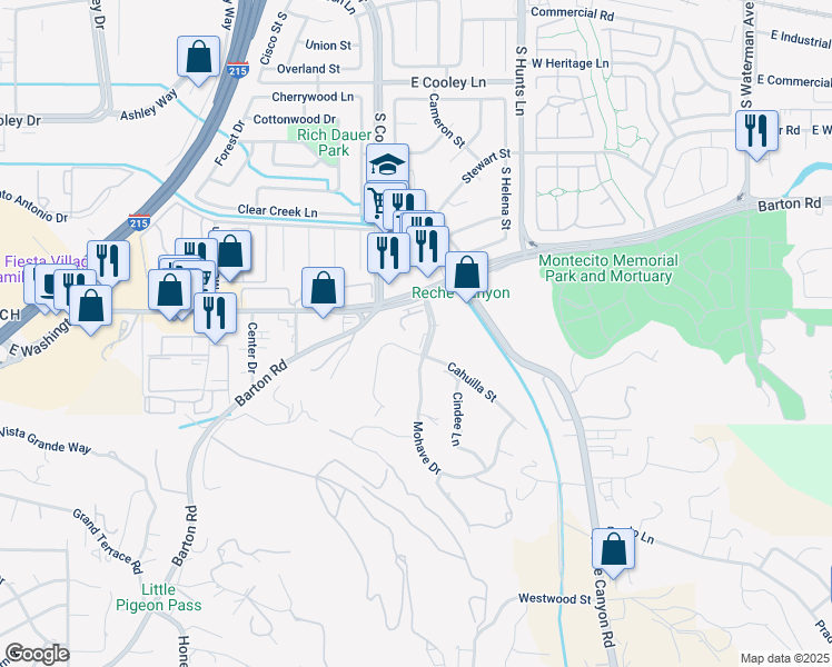 map of restaurants, bars, coffee shops, grocery stores, and more near 1207 Mohave Drive in Colton