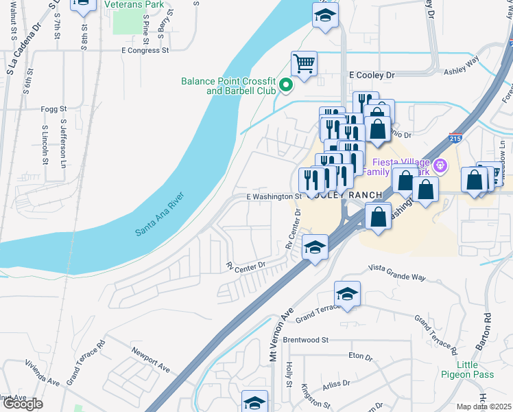 map of restaurants, bars, coffee shops, grocery stores, and more near 800 East Washington Street in Colton