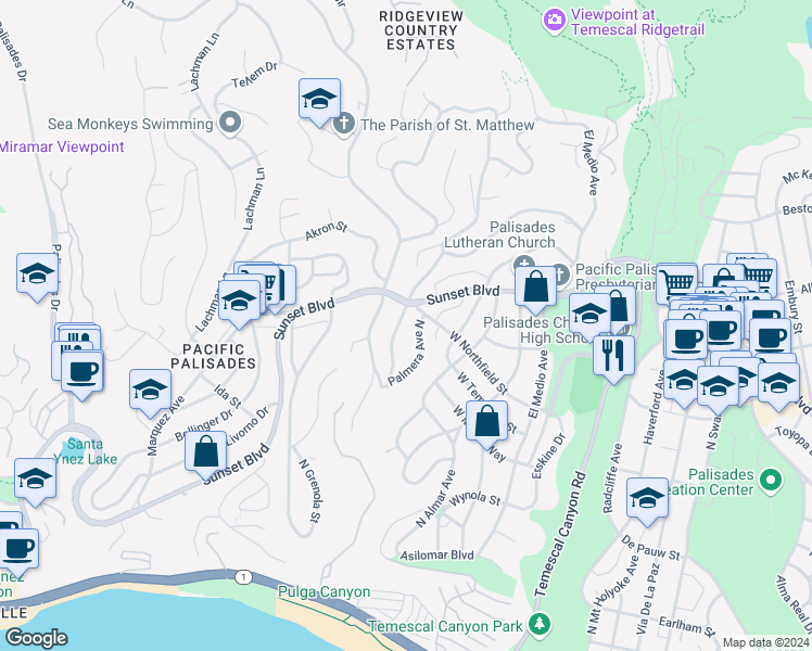 map of restaurants, bars, coffee shops, grocery stores, and more near 664 Las Lomas Avenue in Los Angeles