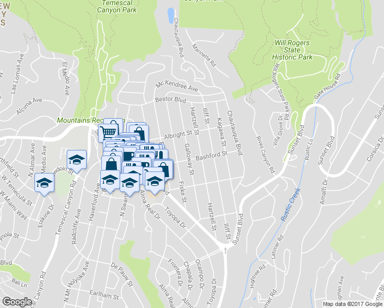map of restaurants, bars, coffee shops, grocery stores, and more near 1010 Galloway Street in Los Angeles