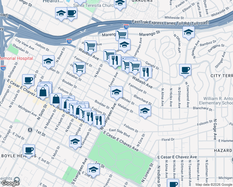 map of restaurants, bars, coffee shops, grocery stores, and more near 2814 Blanchard Street in Los Angeles