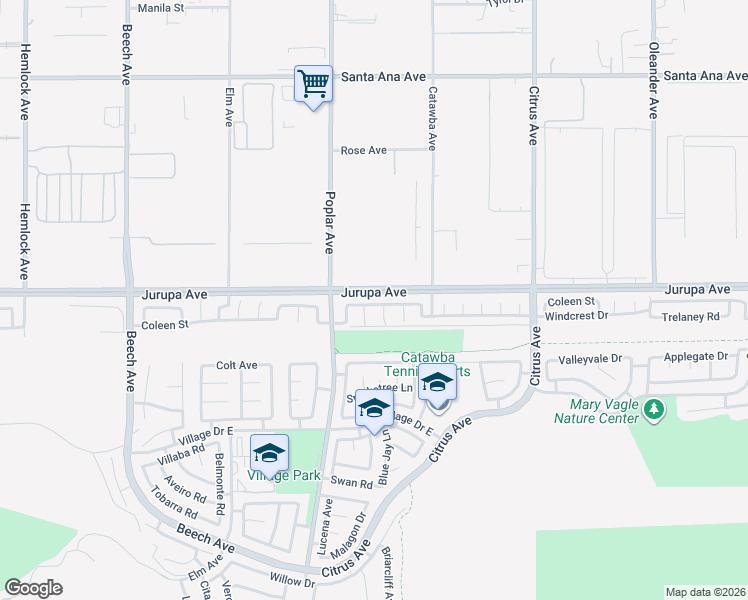 map of restaurants, bars, coffee shops, grocery stores, and more near 15798 Del Obisbo Road in Fontana