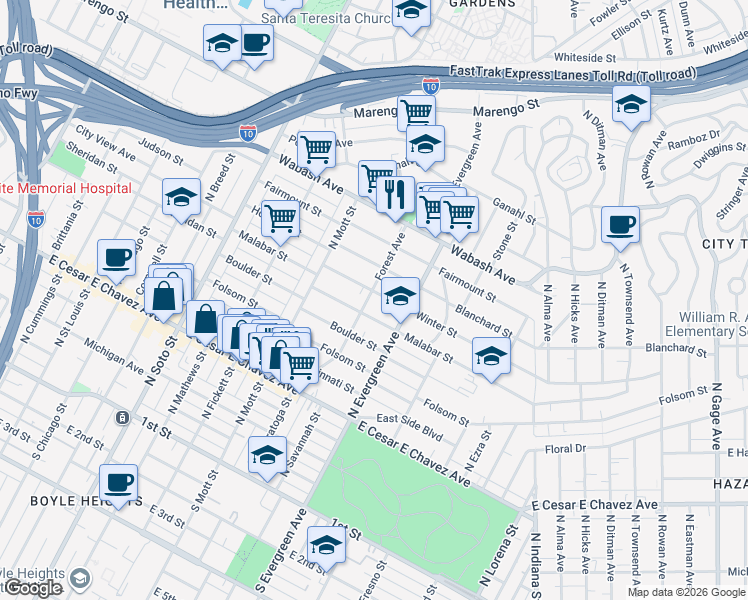 map of restaurants, bars, coffee shops, grocery stores, and more near 2751 Winter Street in Los Angeles