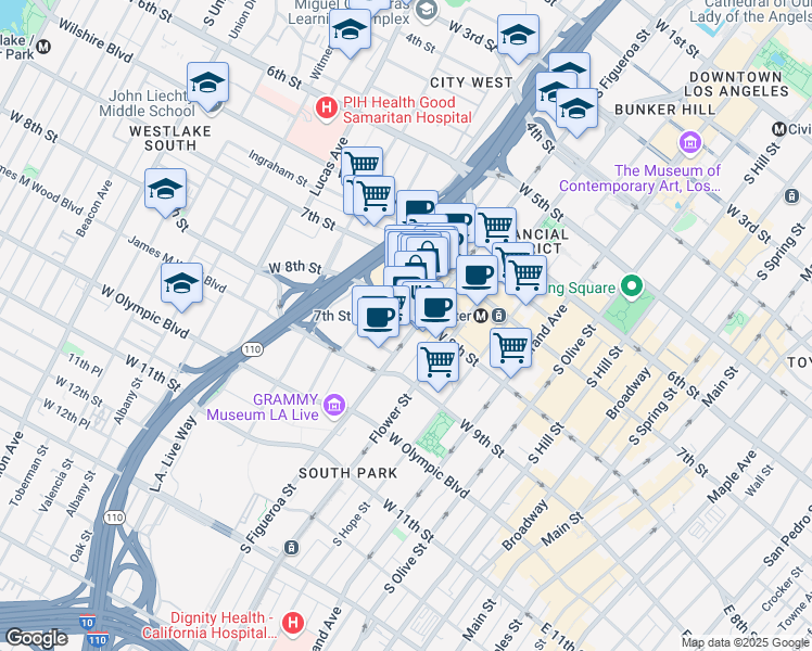 map of restaurants, bars, coffee shops, grocery stores, and more near in Los Angeles