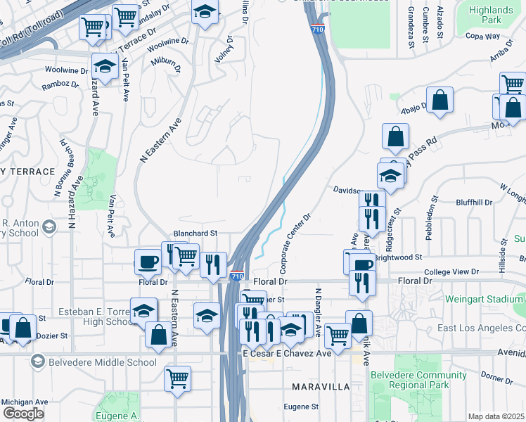 map of restaurants, bars, coffee shops, grocery stores, and more near 1116 McBride Avenue in Los Angeles