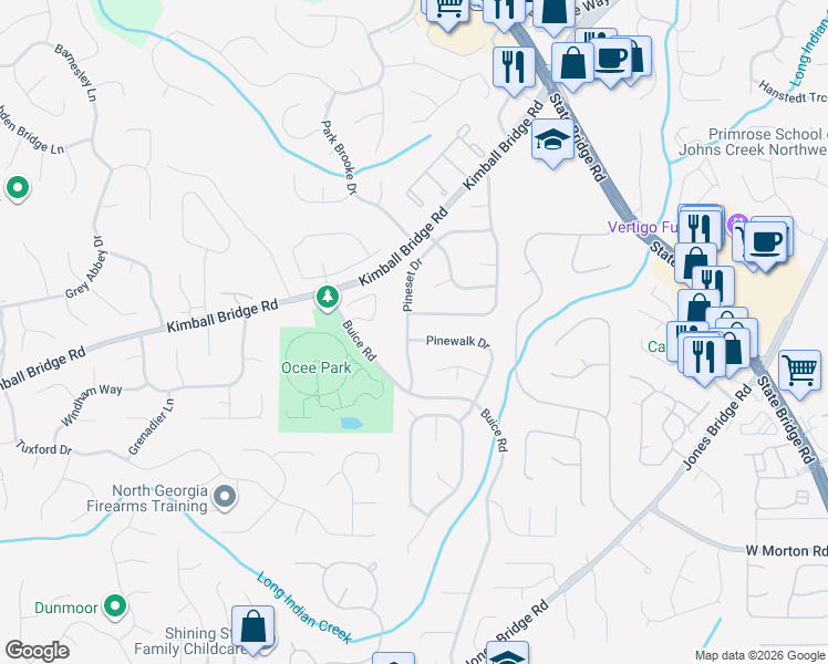 map of restaurants, bars, coffee shops, grocery stores, and more near 4140 Pineset Drive in Alpharetta