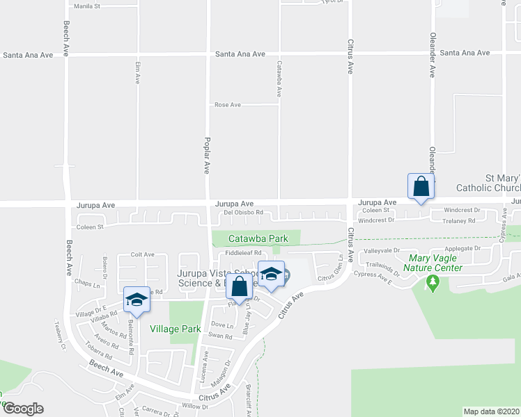 map of restaurants, bars, coffee shops, grocery stores, and more near 15846 Del Obisbo Road in Fontana