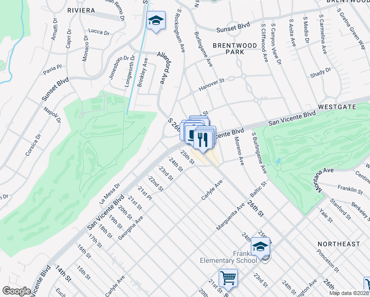 map of restaurants, bars, coffee shops, grocery stores, and more near 209 25th Street in Santa Monica