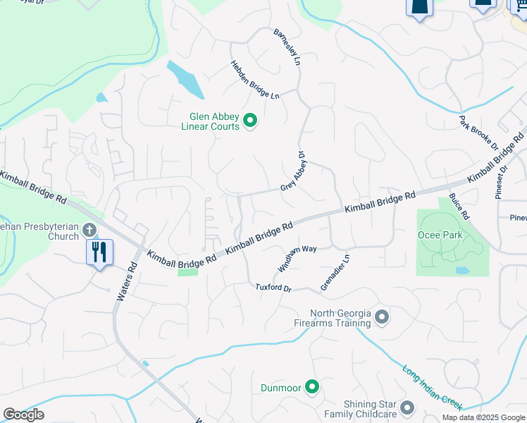 map of restaurants, bars, coffee shops, grocery stores, and more near Mallory Manor Court in Alpharetta