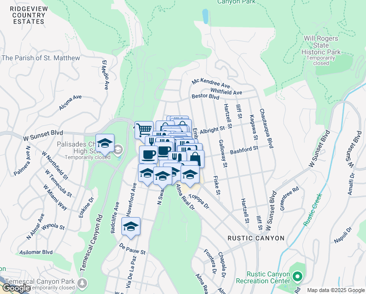 map of restaurants, bars, coffee shops, grocery stores, and more near 1051 Embury Street in Los Angeles