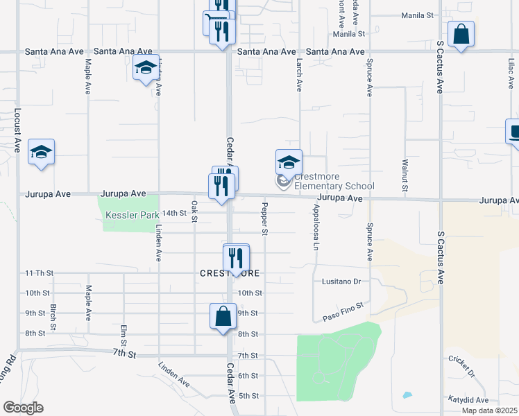 map of restaurants, bars, coffee shops, grocery stores, and more near 18786 14th Street in Bloomington
