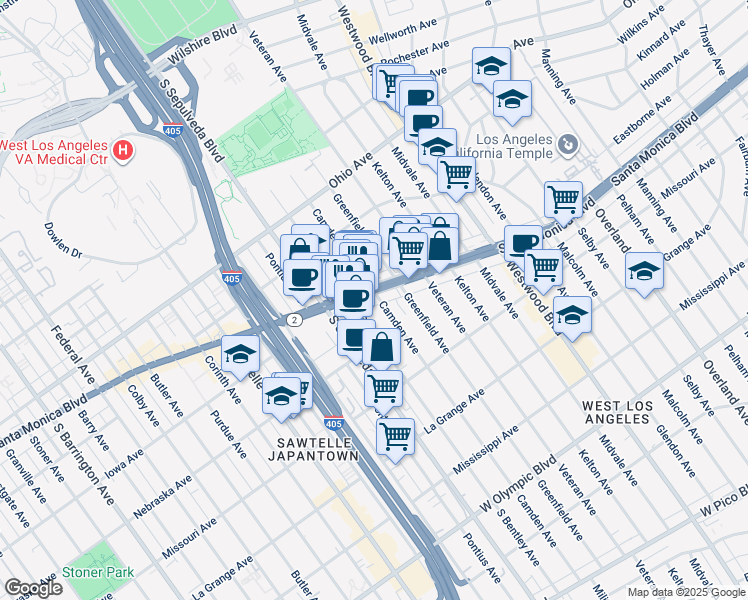 map of restaurants, bars, coffee shops, grocery stores, and more near 5612 California 2 in Los Angeles
