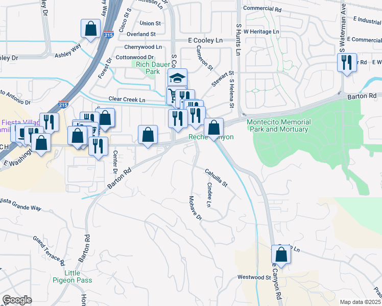 map of restaurants, bars, coffee shops, grocery stores, and more near 1201 Mohave Drive in Colton