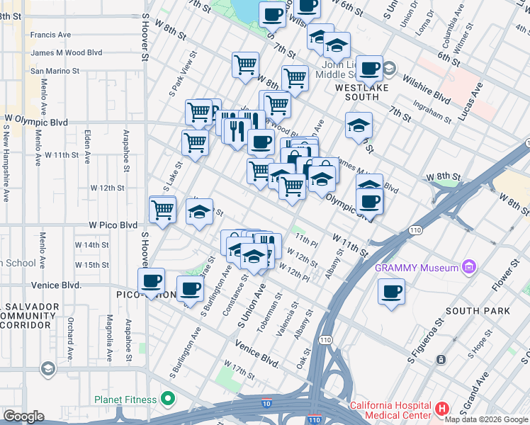 map of restaurants, bars, coffee shops, grocery stores, and more near 1051 Beacon Avenue in Los Angeles