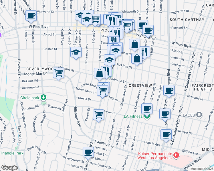map of restaurants, bars, coffee shops, grocery stores, and more near in Los Angeles