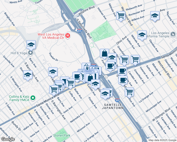 map of restaurants, bars, coffee shops, grocery stores, and more near 1511 Beloit Avenue in Los Angeles