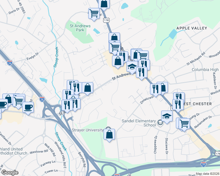 map of restaurants, bars, coffee shops, grocery stores, and more near in Columbia
