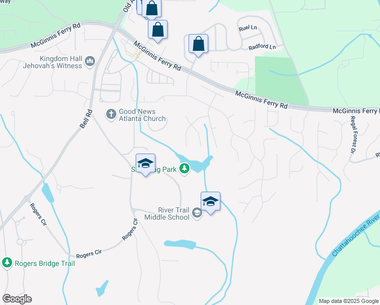 map of restaurants, bars, coffee shops, grocery stores, and more near 500 Longcross Court in Suwanee