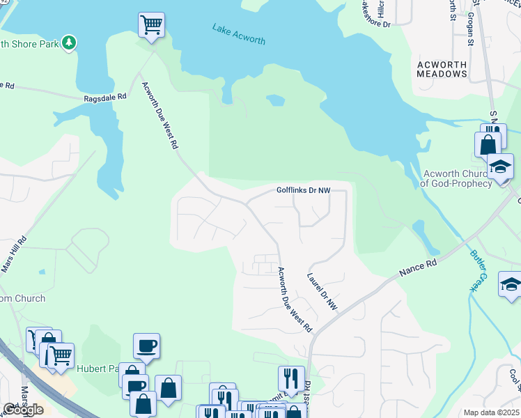 map of restaurants, bars, coffee shops, grocery stores, and more near 3904 Golflinks Drive Northwest in Acworth
