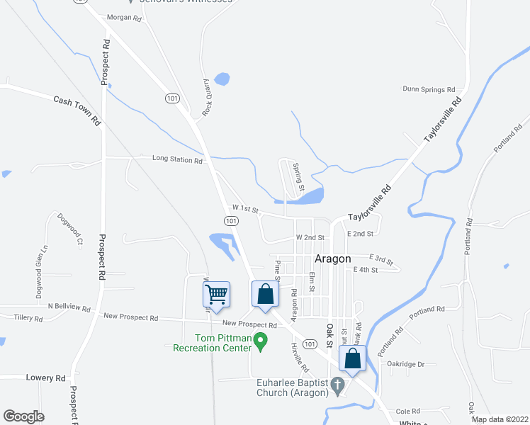 map of restaurants, bars, coffee shops, grocery stores, and more near 10 West 1st Street in Aragon