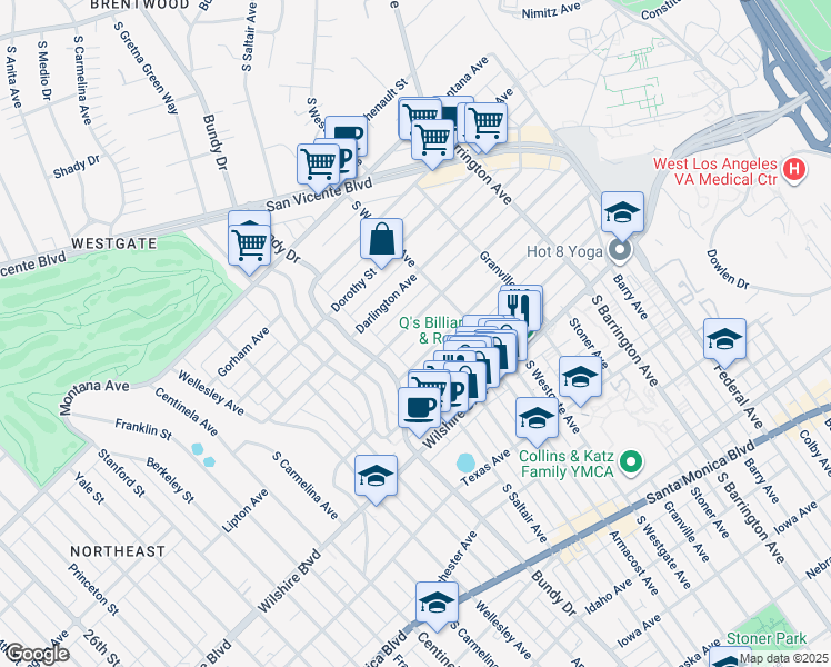 map of restaurants, bars, coffee shops, grocery stores, and more near 11954 Mayfield Avenue in Los Angeles