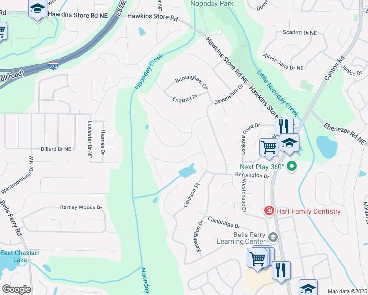 map of restaurants, bars, coffee shops, grocery stores, and more near 428 Nottingham Drive in Marietta