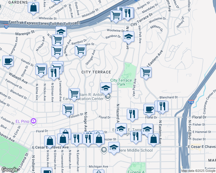 map of restaurants, bars, coffee shops, grocery stores, and more near 3929 Dobinson Street in Los Angeles