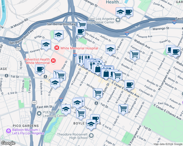 map of restaurants, bars, coffee shops, grocery stores, and more near in Los Angeles