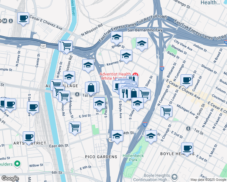 map of restaurants, bars, coffee shops, grocery stores, and more near 1544 Pleasant Avenue in Los Angeles