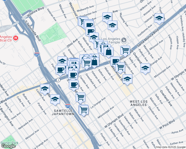 map of restaurants, bars, coffee shops, grocery stores, and more near in Los Angeles