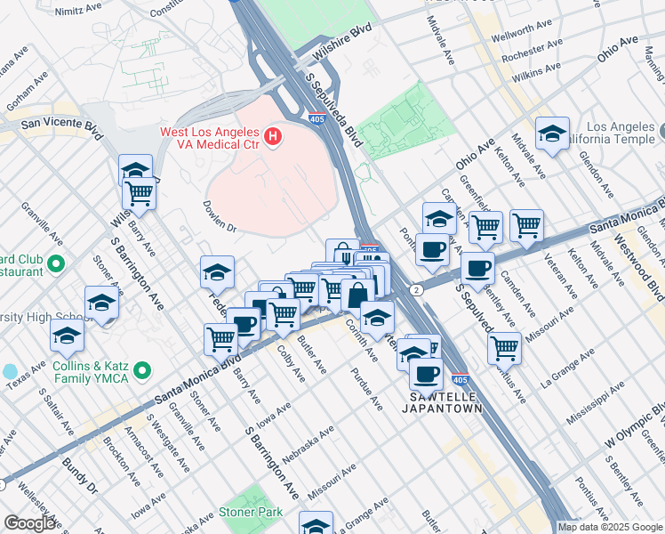 map of restaurants, bars, coffee shops, grocery stores, and more near in Los Angeles County