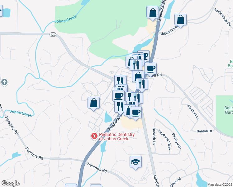 map of restaurants, bars, coffee shops, grocery stores, and more near 6121 Joybrook Road in Duluth