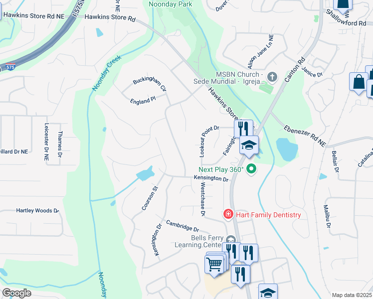 map of restaurants, bars, coffee shops, grocery stores, and more near 3978 Devonshire Drive in Marietta