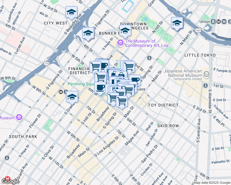 map of restaurants, bars, coffee shops, grocery stores, and more near 312 West 5th Street in Los Angeles