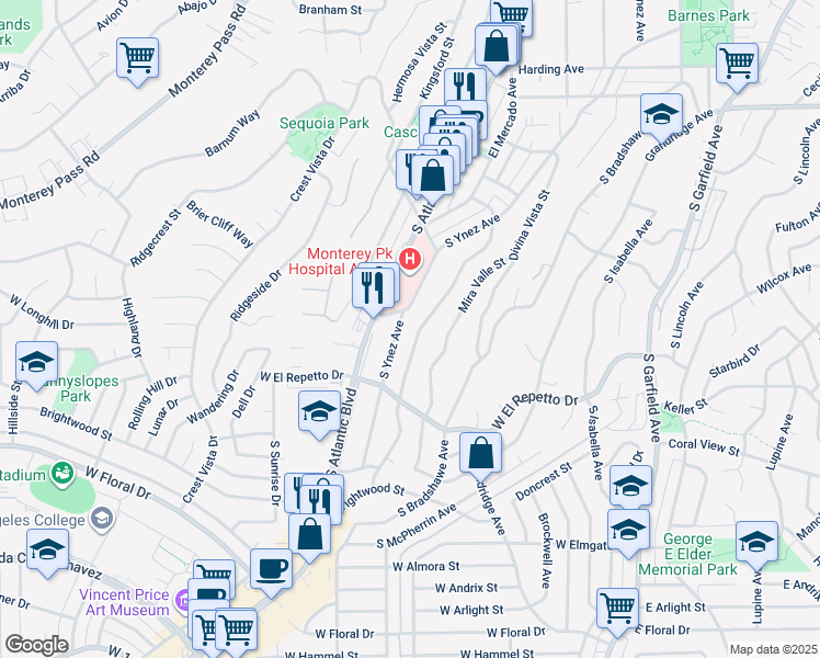 map of restaurants, bars, coffee shops, grocery stores, and more near 1035 Loma Verde Street in Monterey Park