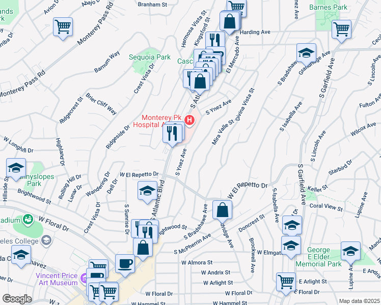 map of restaurants, bars, coffee shops, grocery stores, and more near 1035 Loma Verde Street in Monterey Park